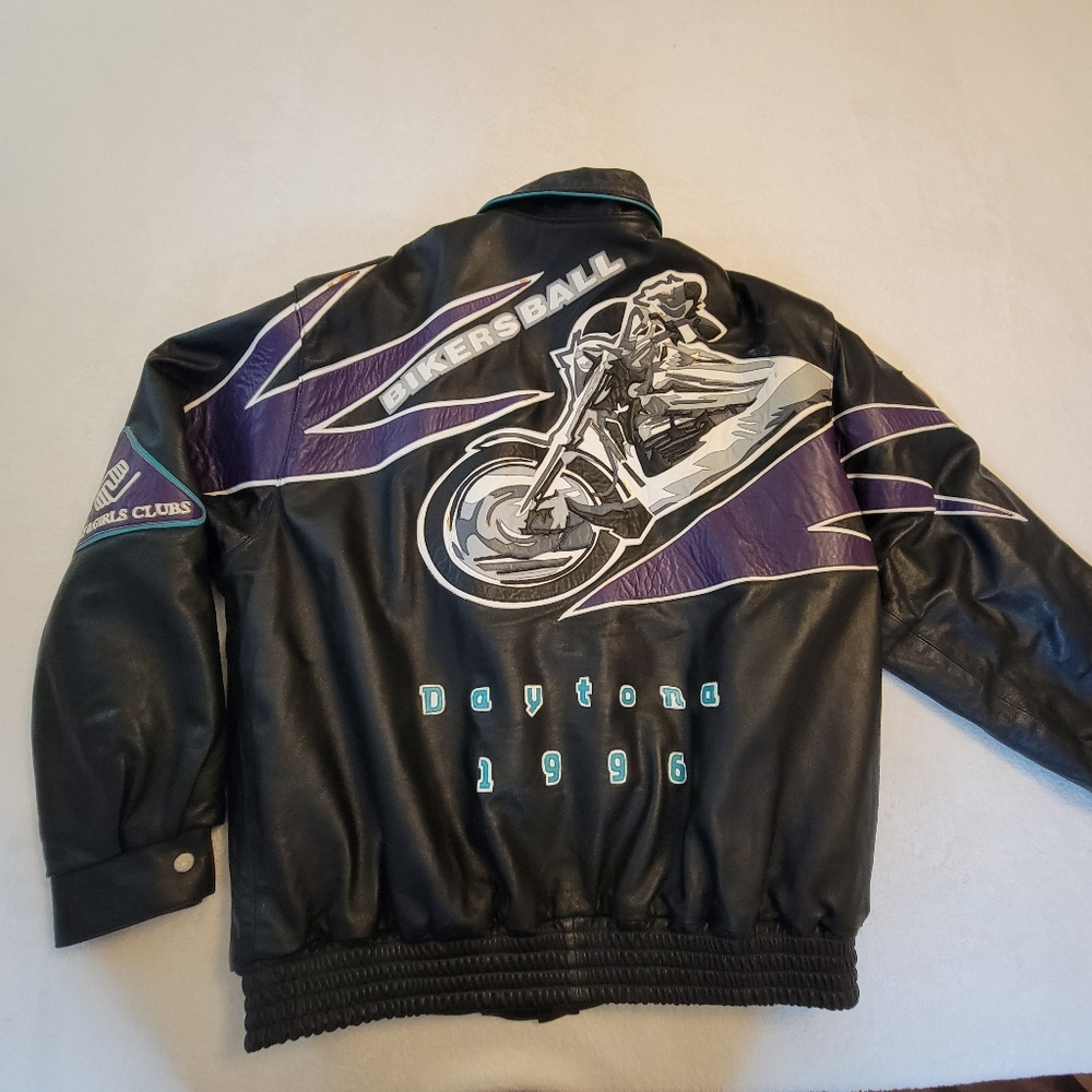 VTG Daytona Bike Week Jeff Hamilton 96 Biker Ball Leather Bomber Jacket Mens XL